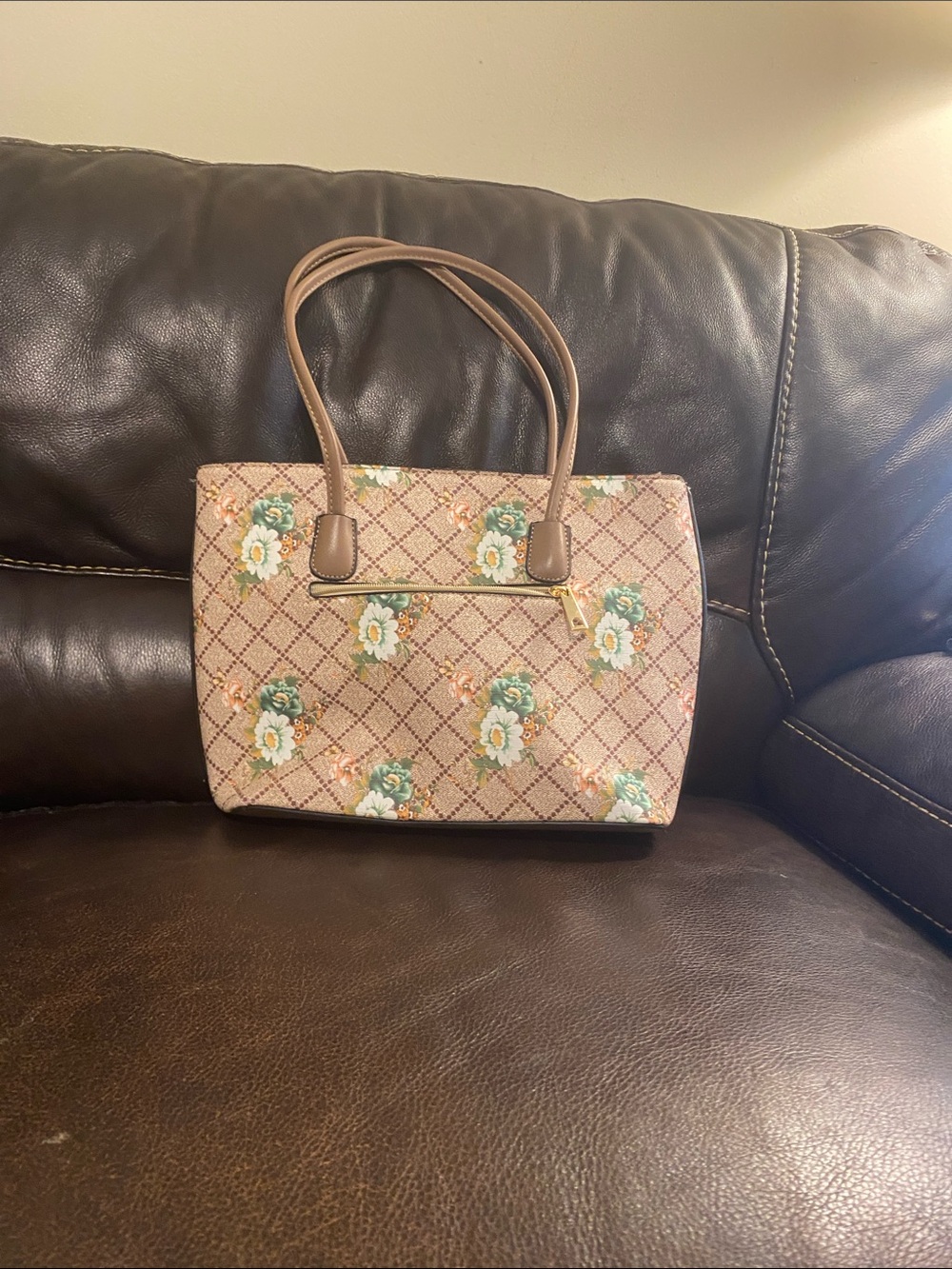 Floral Pattern Tote Bag in Brown